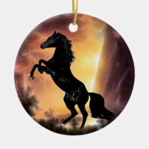 Een Friesian Stallion Hord Keramisch Ornament