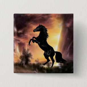 Een Friesian Stallion Hord Vierkante Button 5,1 Cm