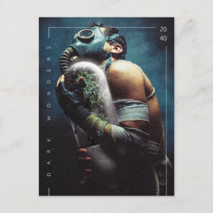 Een futuristisch plant zuurstofmasker vraagt zich briefkaart