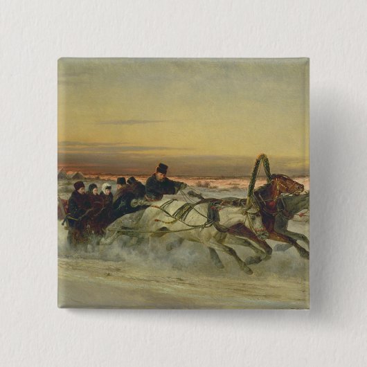 Een Galloping Winter Troika in Dawn Vierkante Button 5,1 Cm (Voorkant)