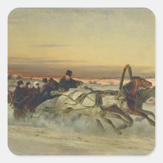 Een Galloping Winter Troika in Dawn Vierkante Sticker (Voorkant)