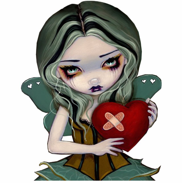 Een gebroken hart-gothische fee foto-sculptur staand fotobeeldje  (Voorkant)