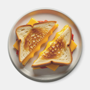 Een gegrilde kaassandwich op een bord magneet