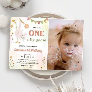 Een Gekke Gans 1e verjaardagsfeestje Foto Kaart