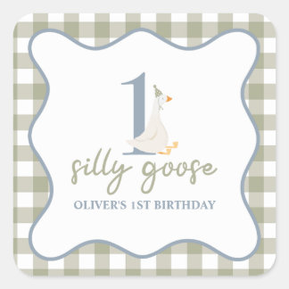 Een Gekke Gans blauw en groen Vierkante Sticker