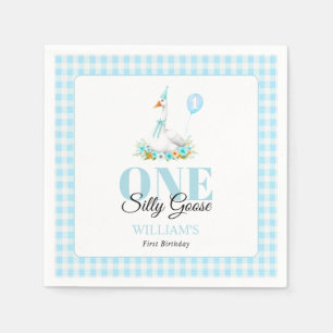Een gekke gans, Blue Gingham Boy's 1st Birthday Servet