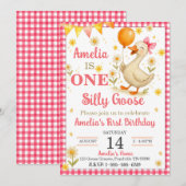 EEN Gekke Gans Eerste Verjaardag Uitnodiging (Voorkant / Achterkant)