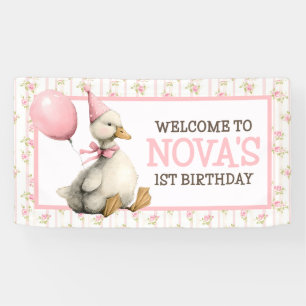 Een Gekke Gans Gepersonaliseerde Roze 1e Verjaarda Spandoek