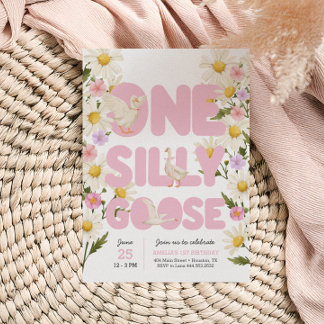 Een Gekke gans | Roze Bloemen Meisjes 1e Verjaarda Kaart