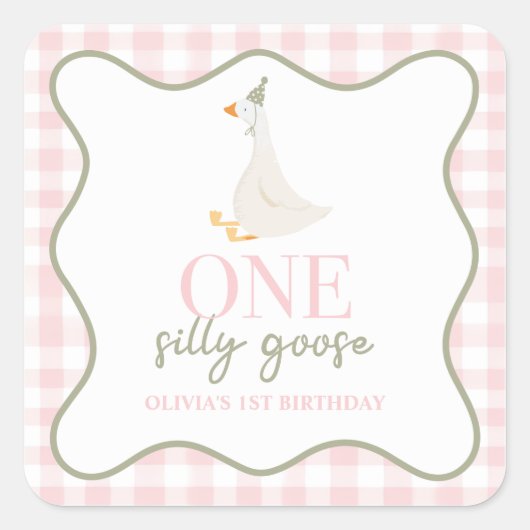 Een Gekke Gans roze en groen Vierkante Sticker (Voorkant)