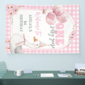 EEN GEKKE GANS ROZE GINGHAM 1E VERJAARDAG SPANDOEK (Beurs)