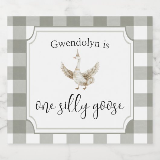 EEN Gekke Gans Schattige Kind 1e Verjaardag Party Sparkling Wijnetiket (Enkel label)