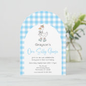 Een Gekke Goose 1e verjaardag foto uitnodiging (Staand voorkant)