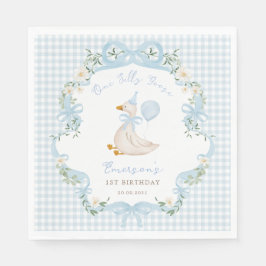 Een Gekke Goose Blue Bow Gingham 1st Birthday Servet