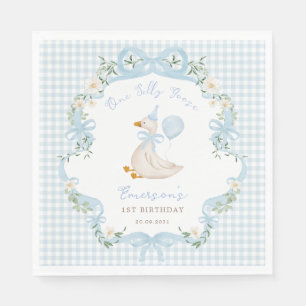Een Gekke Goose Blue Bow Gingham 1st Birthday Servet