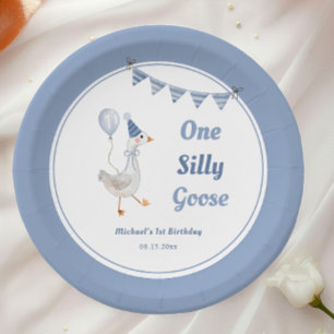 Een Gekke Goose Blue Boy 1st Birthday Papieren Bordje