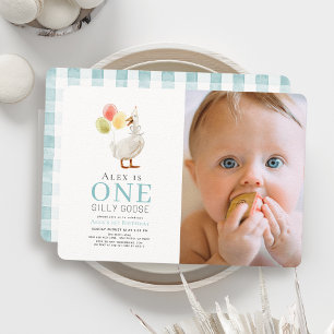 Een Gekke Goose Blue Boy Foto 1st Birthday Kaart