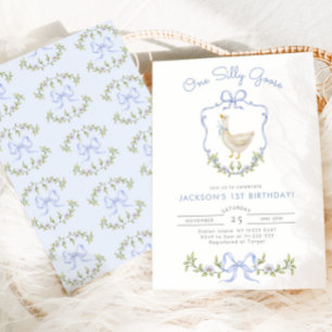 Een Gekke Goose Blue Crest Boy 1st BIrthday Kaart