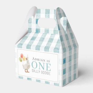 Een Gekke Goose Blue Gingham 1st Birthday Bedankdoosjes