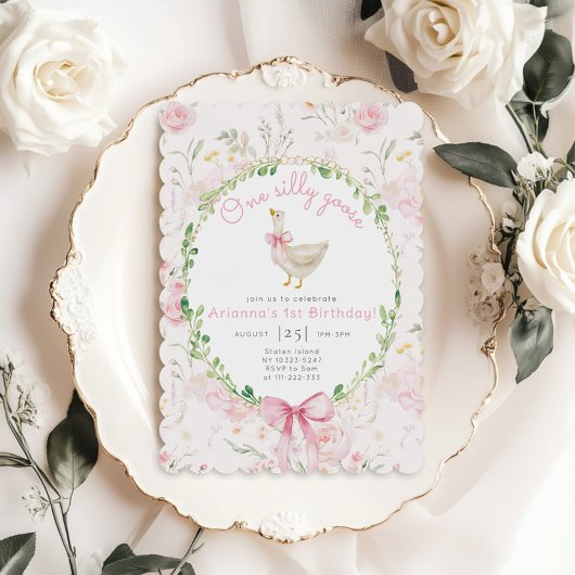 Een Gekke Goose Blush Pink Bow Girl 1e verjaardag Kaart