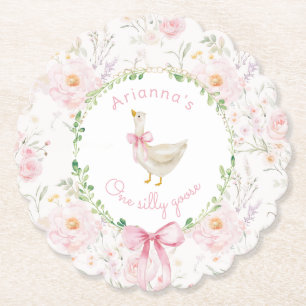Een Gekke Goose Blush Pink Bow Girl 1e verjaardag Kartonnen Onderzetters