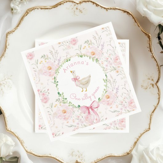 Een Gekke Goose Blush Pink Bow Girl 1e verjaardag Servet