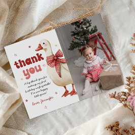Een Gekke Goose Christmas Bow 1st Birthday Foto Bedankkaart