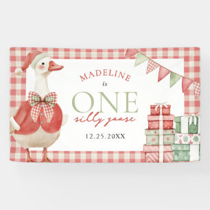 Een Gekke Goose Christmas Gingham 1st Birthday Spandoek