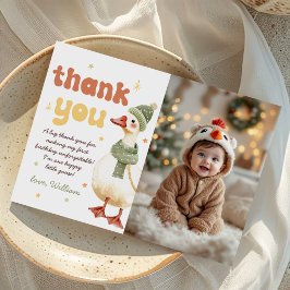 Een Gekke Goose Christmas Green 1st Birthday Foto Bedankkaart