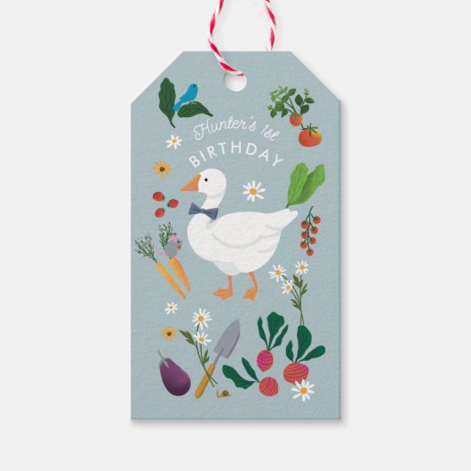 Een Gekke Goose Farmer Garden Theme Blue Cadeaulabel (Voorkant)
