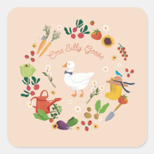 Een Gekke Goose Farmer Garden Theme Peach Vierkante Sticker