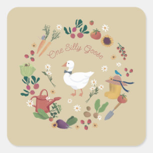 Een Gekke Goose Farmer Tuin Theme Tan Vierkante Sticker