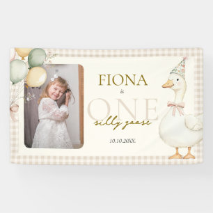 Een Gekke Goose Gingham 1st Birthday Foto Spandoek