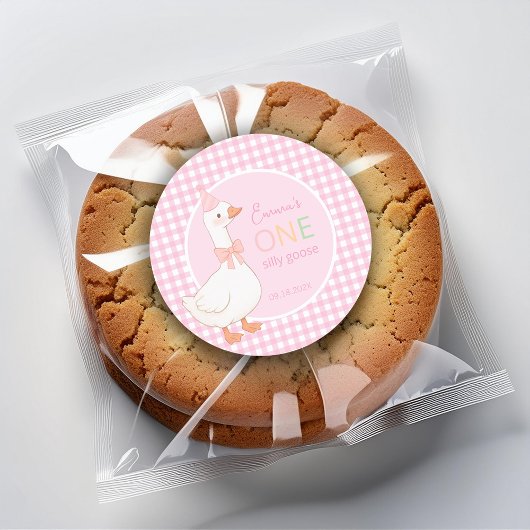 Een Gekke Goose Girl 1st Verjaardag Party Pink Pla Ronde Sticker