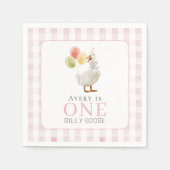 Een Gekke Goose Girl Pink Gingham 1st Birthday Servet (Voorkant)