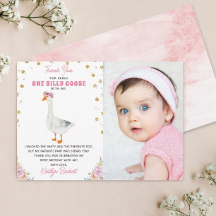 Een Gekke Goose Girls 1e verjaardag foto Bedankkaart