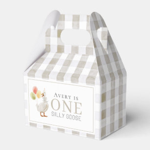 Een Gekke Goose Greige Gingham 1e verjaardag Bedankdoosjes