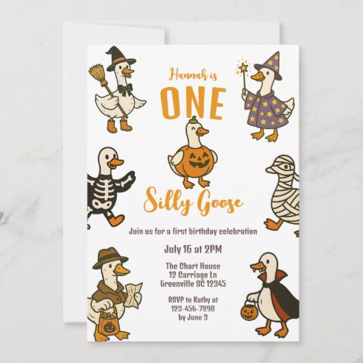 Een Gekke Goose Halloween eerste verjaardag Kaart (Voorkant)