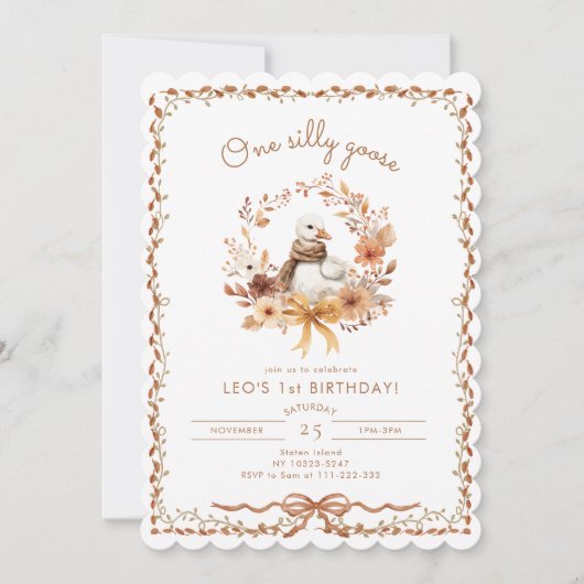 Een Gekke Goose Herfst Genderneutraal 1e Verjaarda Kaart (Voorkant)