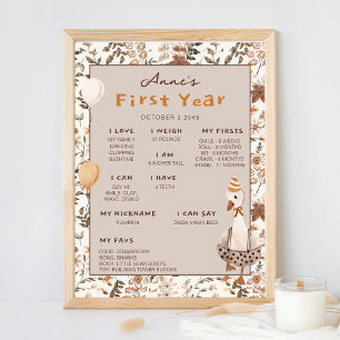 Een Gekke Goose Neutral 1e Verjaardag Milestone Perfect Poster