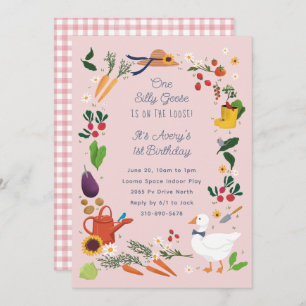 Een Gekke Goose Pink Farmer Garden Theme Verjaarda Kaart