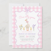 Een Gekke Goose Pink Gingham 1st Birthday Kaart (Voorkant)