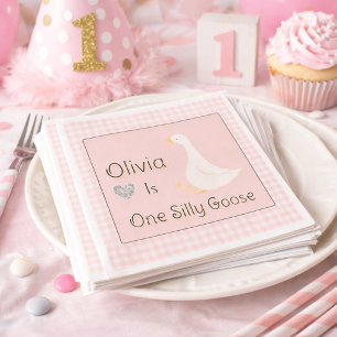 Een Gekke Goose Pink Gingham Girl's verjaardagsfee Servet