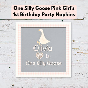 Een Gekke Goose Pink Grey Girl's verjaardagsfeestj Servet
