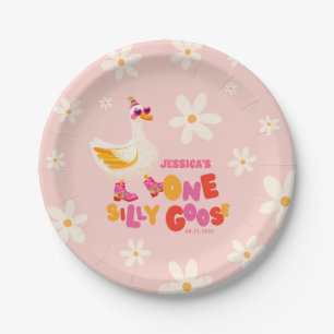Een Gekke Goose Roze Feestelijke Kinderen Verjaard Papieren Bordje