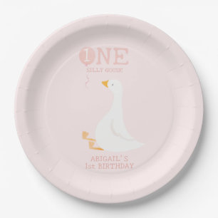 Een Gekke Goose Roze Meisjes 1e Verjaardag Papieren Bordje