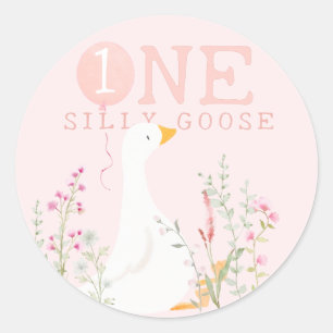 Een Gekke Goose Roze Meisjes 1e Verjaardag Ronde Sticker