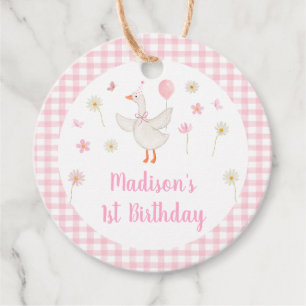 Een Gekke Goose Spring Pink Daisy eerste verjaarda Bedankjes Labels