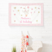 Een Gekke Goose Spring Pink Daisy eerste verjaarda Spandoek (Insitu)
