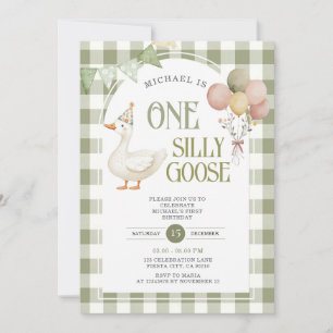 Een Gekke Goose Verjaardagsballon Green Gingham Kaart